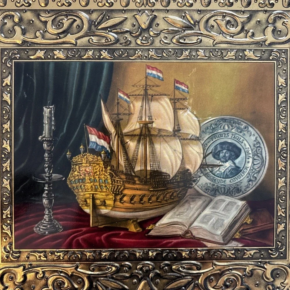 Vintage ROYAL VERKADE FACTORIES Embossed Metal Tin Storage ZAANDAM HOLLAND